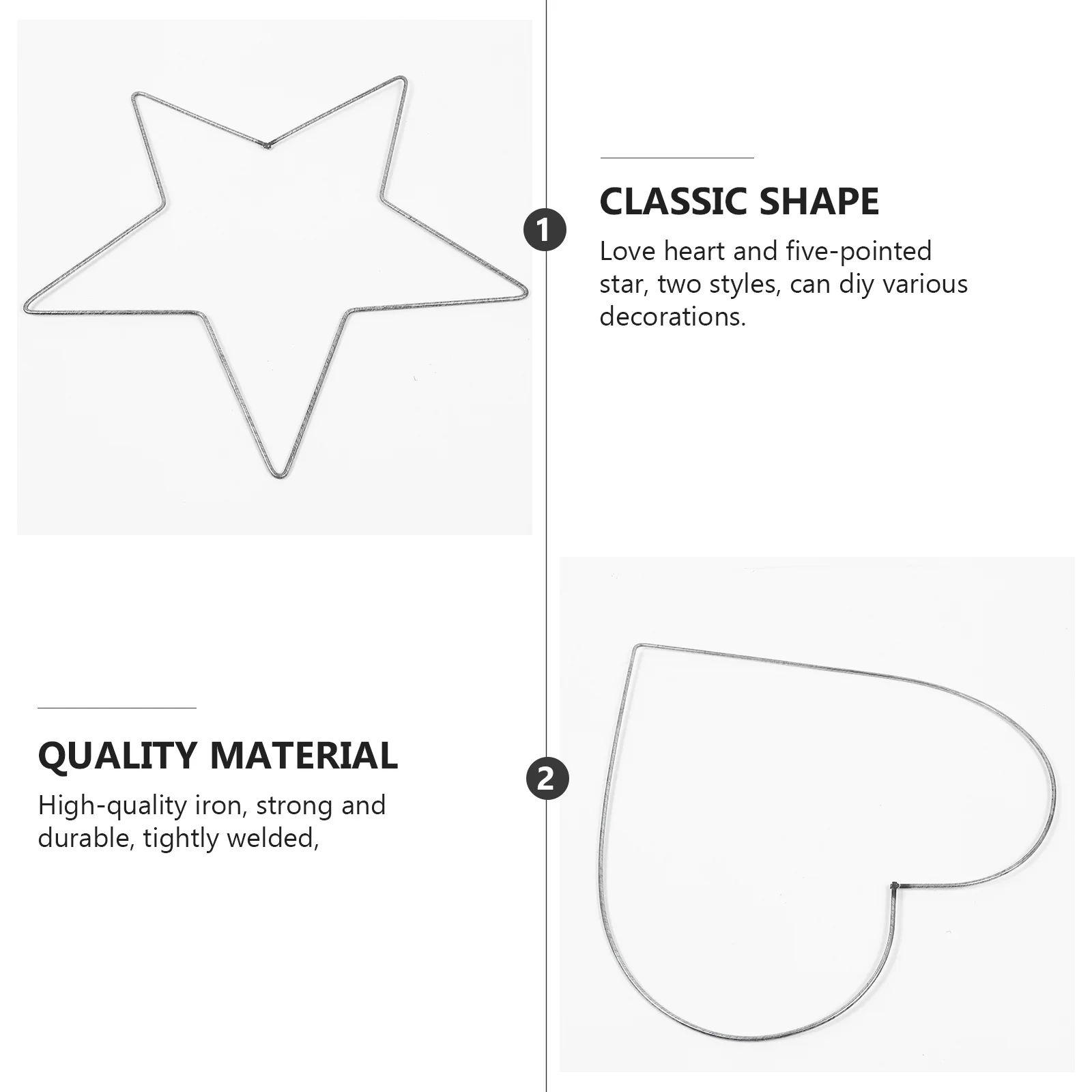 

2Pcs Five-Pointed Heart Shape Iron Wreath Frame Sturdy Base Christmas Garland DIY Accessory Heart Shape Wreath Frame