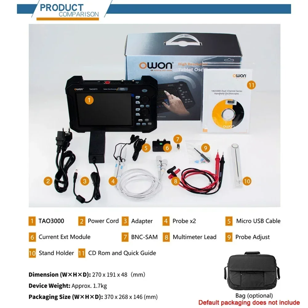 OWON Portable Tablet Digital Oscilloscope 2CH 1GS/s 8 bits TAO3072 TAO3102 14 bits TAO3102A 70/100/120MHz Digital Multimeter