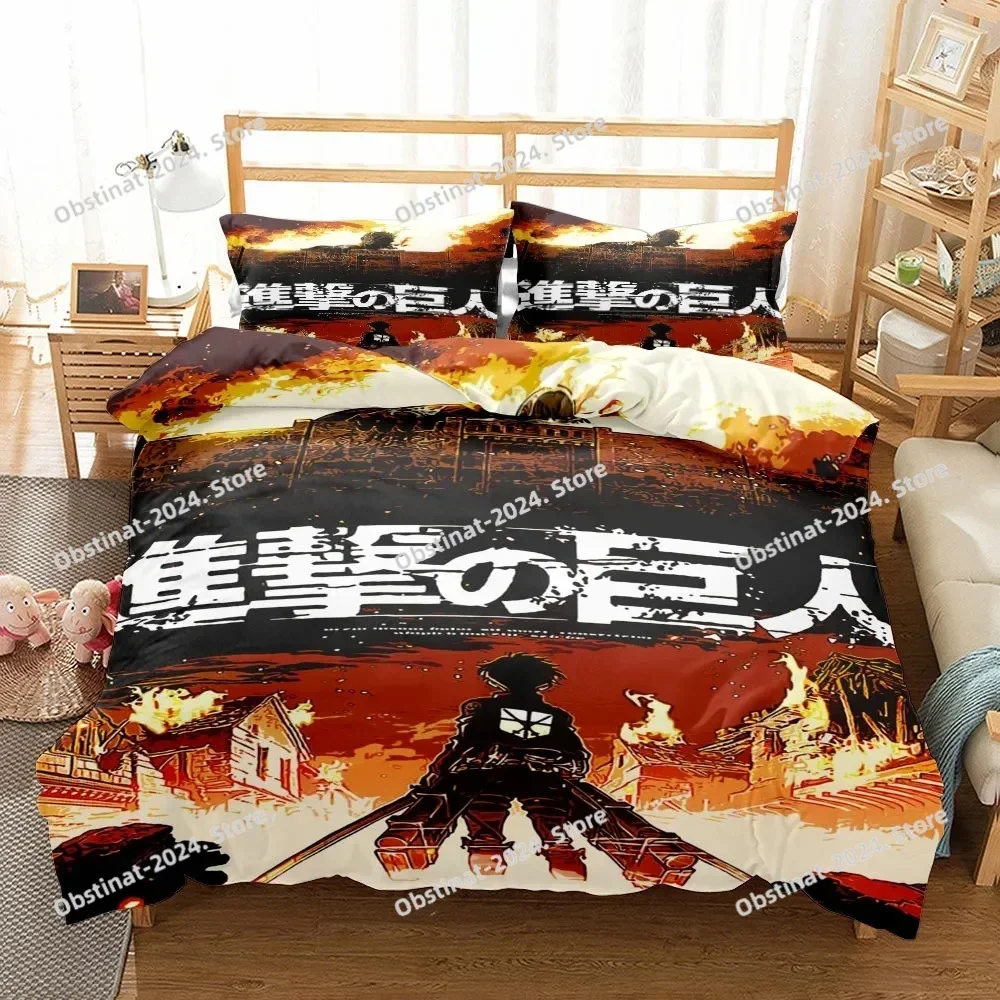 2023 New Titan Attack Printed Bed Set Duvet Cover Pillowcase Bedding Set Bed Linen Sheet Quilt Cover Full Queen King Size