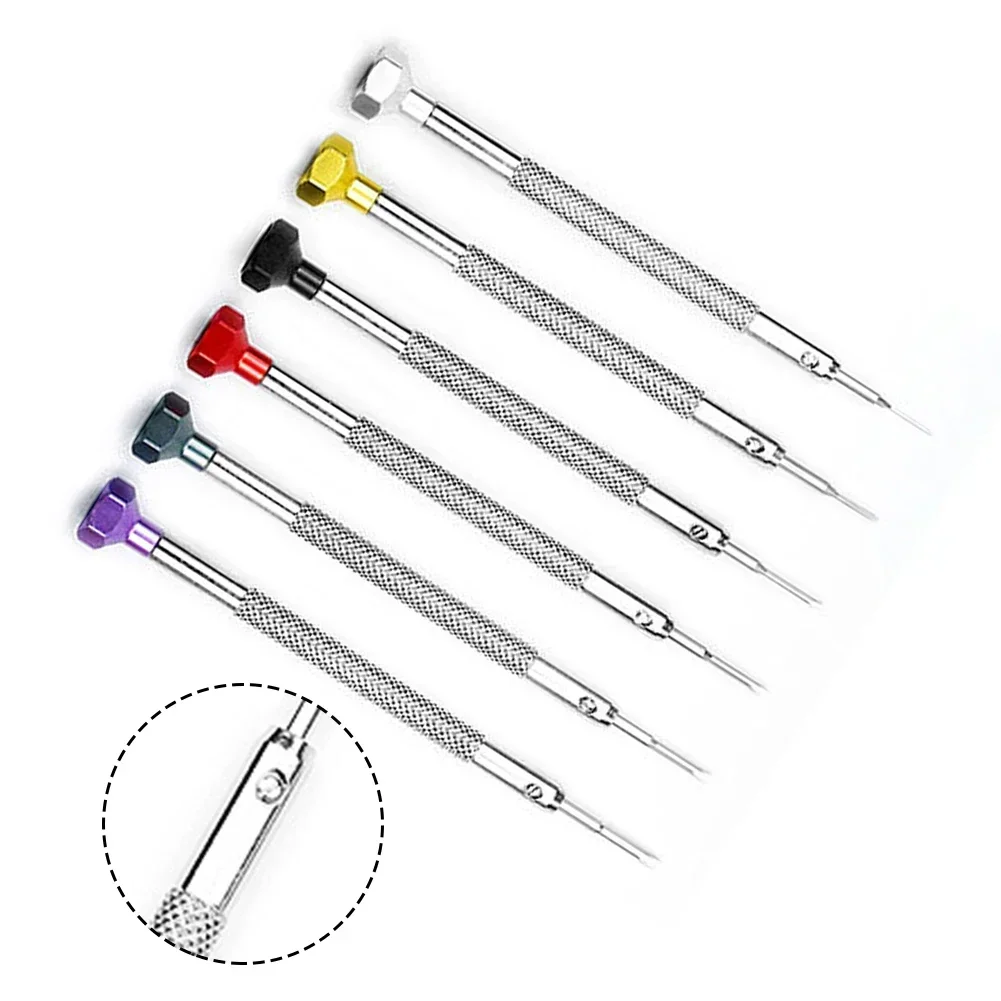 6pcs Precision Screwdriver 0.6-1.6mm Colored Slotted Screwdriver Watch Glasses Repair Hexagonal Head Screw Drivers Hand Tools