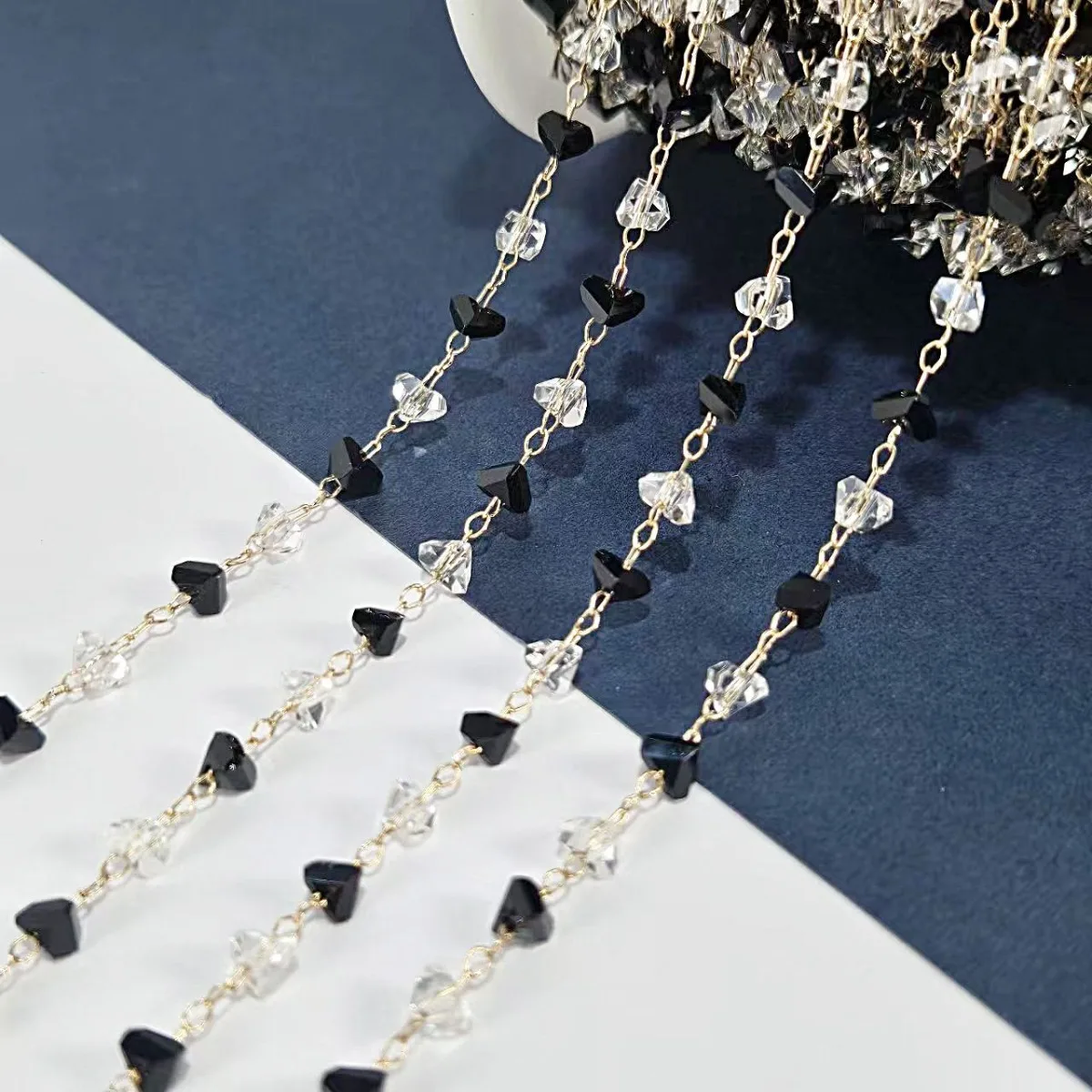 Black White Triangle Crystal Chain, Hair Step Shake Fringe Material, DIY Necklace Bracelet Supply