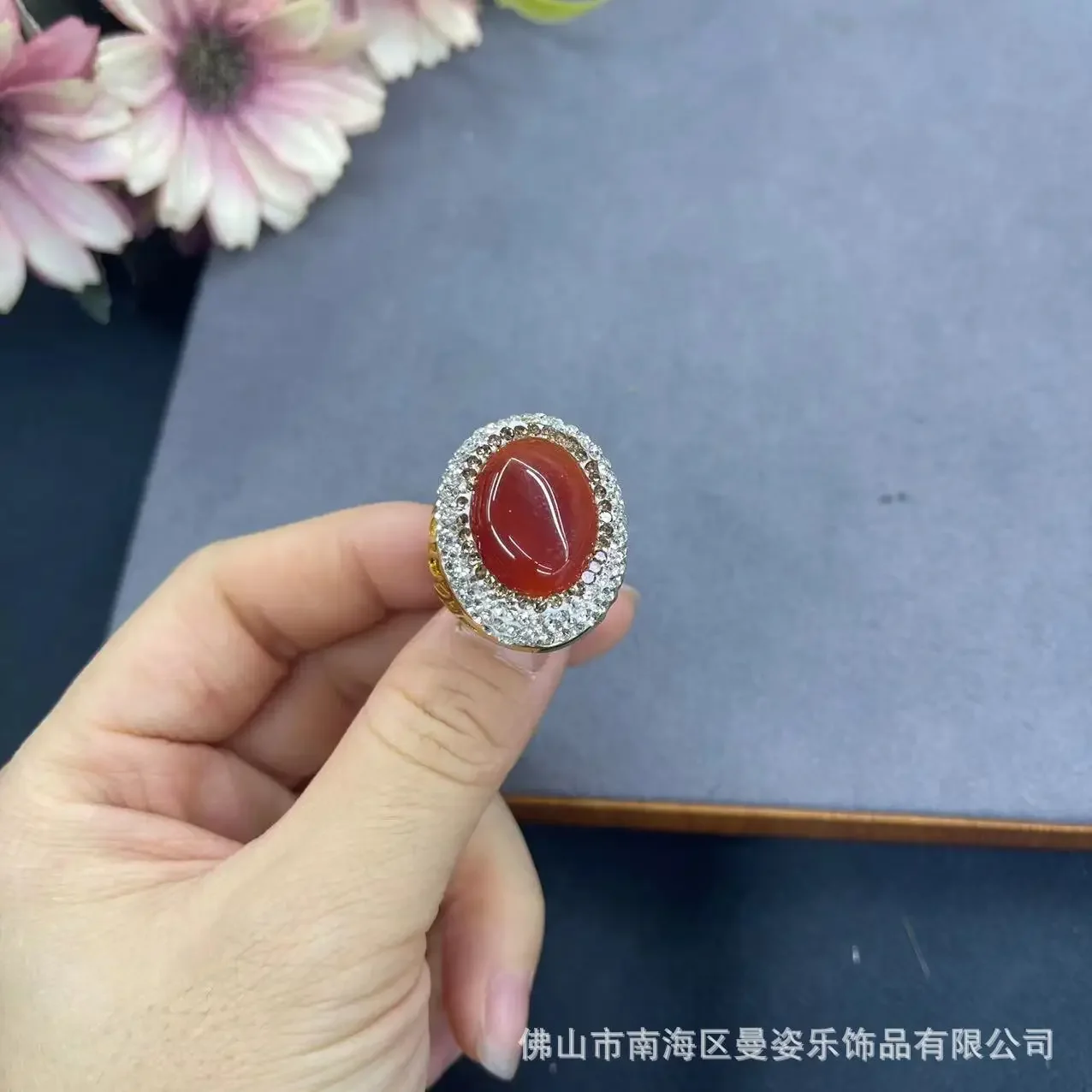 Natural high-quality A goods agate live ring natural stone French high-end vintage niche jewelry wholesale