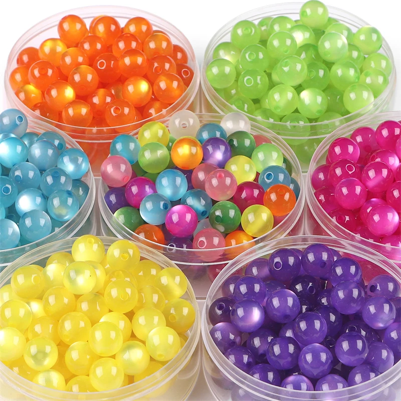 30-50Pcs/lot 8/10mm Bright Color Resin Cat\'s Eye Beads Round Loose Beads for Necklace Bracelet Earring DIY Jewelry Craft Making