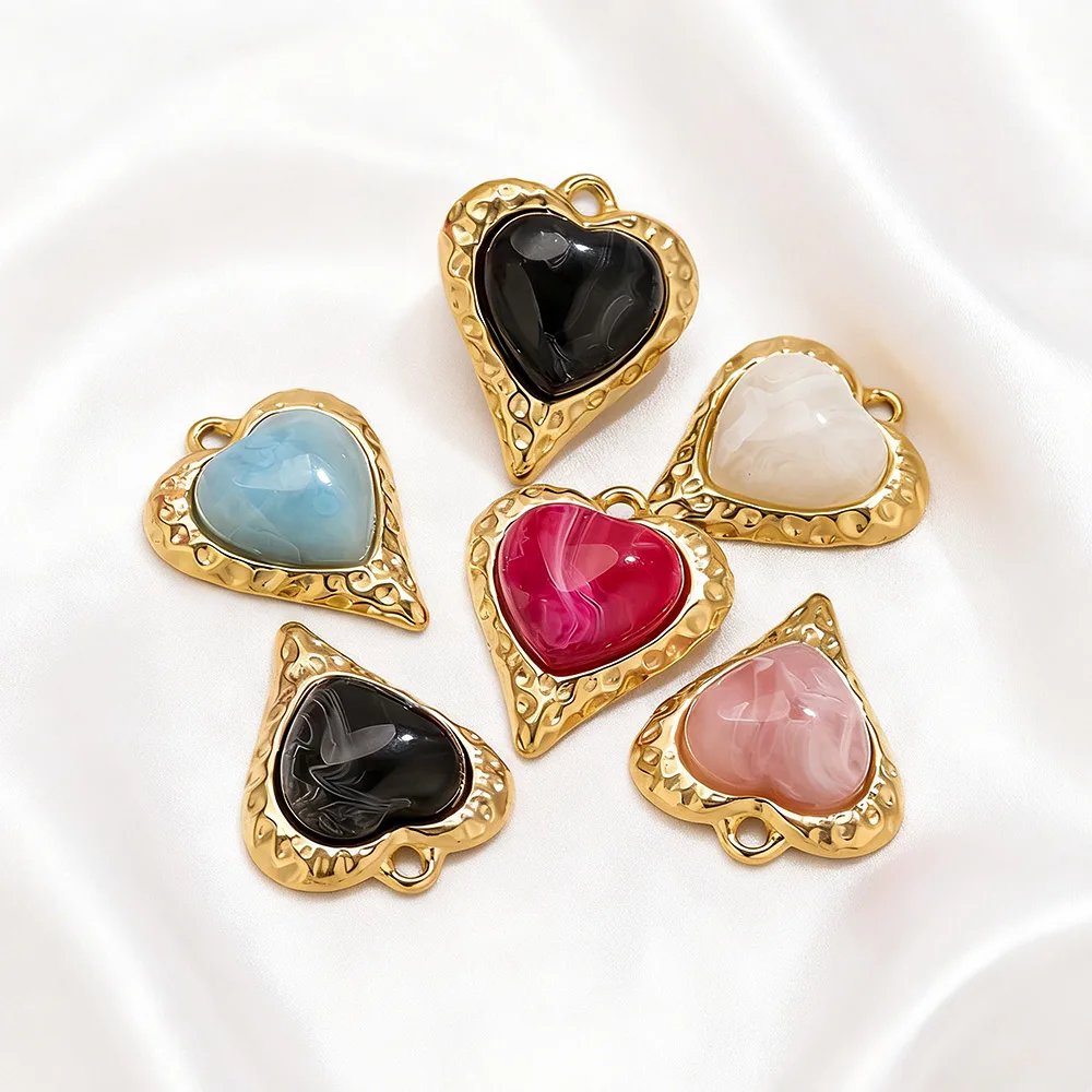 

2pcs French Retro Natural Stone Heart Charms Stainless Steel Gold Color Pendants DIY Necklaces Bracelets Jewelry Making Findings