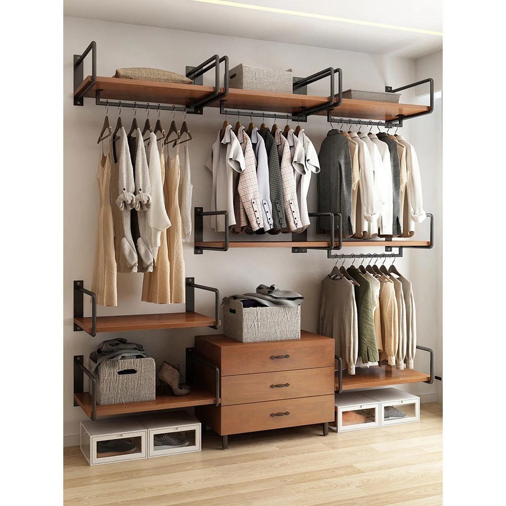 Wall mounted cloakroom, metal wardrobe, fully hanging open wall mounted wardrobe, steel frame, forged iron frame, walk-in style