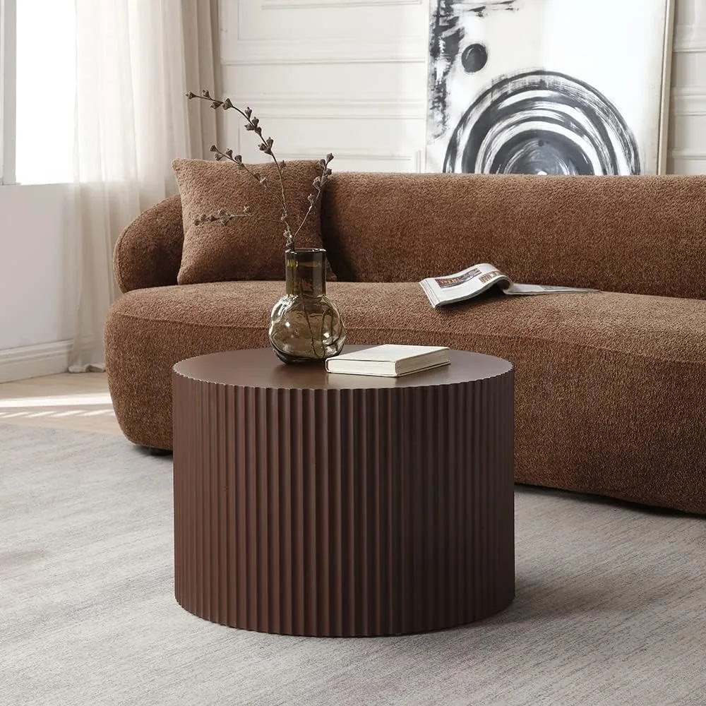 طقم طاولة قهوة متداخلة خشبية بنية حديثة، مكون من قطعتين طاولات جانبية مستديرة فاخرة لهجات غرفة المعيشة #6