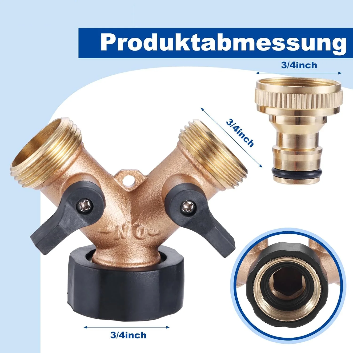 2 Way Garden Hose Splitter Y-type Valve Brass 3/4In Distributor 3/4