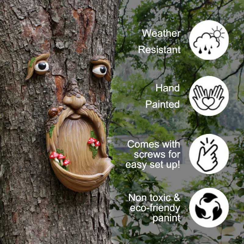 

Nordic Tree Face & Mushroom Bird Feeder, Easter Outdoor Garden Decor with Bird Seed Tray Resin Ornament