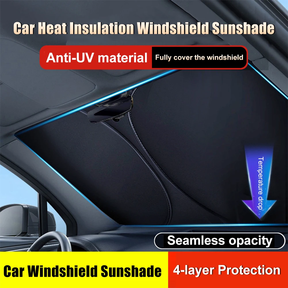 Car Windshield Sun Shade 4 Layers Nano Coating Window Shade Foldable Front Windscreen Sunshade UV Protection For Car SUV Truck