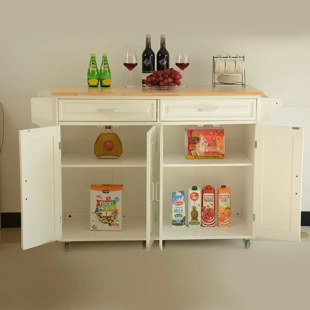 Kitchen Island with Storage, Kitchen Cart on Wheels with 2 Large Drawers,Adjustable Shelf Inside Cabinet, Spice Rack