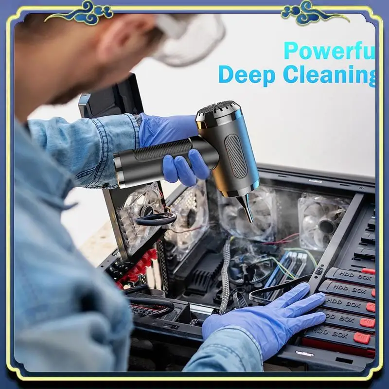 

Compressed Air Duster For Cleaning, Rechargeable Portable Cleaning Kit, 3 Speeds Small Electric Cordless Air Blower Black