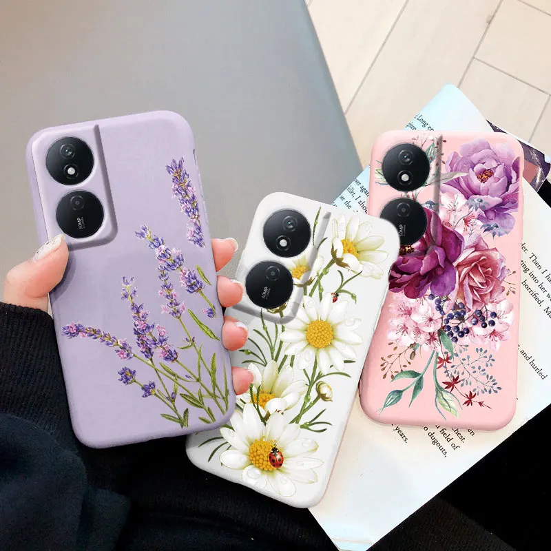 Vintage Flowers Leaves Plant Rose Phone Cases For Huawei Honor X7b 4G 90 Smart 5G Fundas Silicone Protective Shockproof Cover