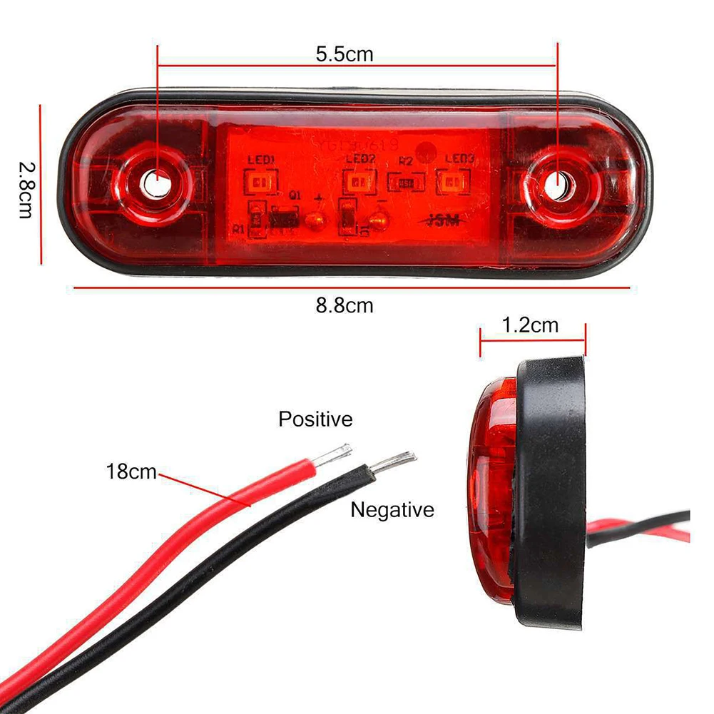 1Pcs LED Clearance Side Marker Lights Efficient 12V 24V 3LED Waterproof Truck Van Side Light White Enhanced Bulbs