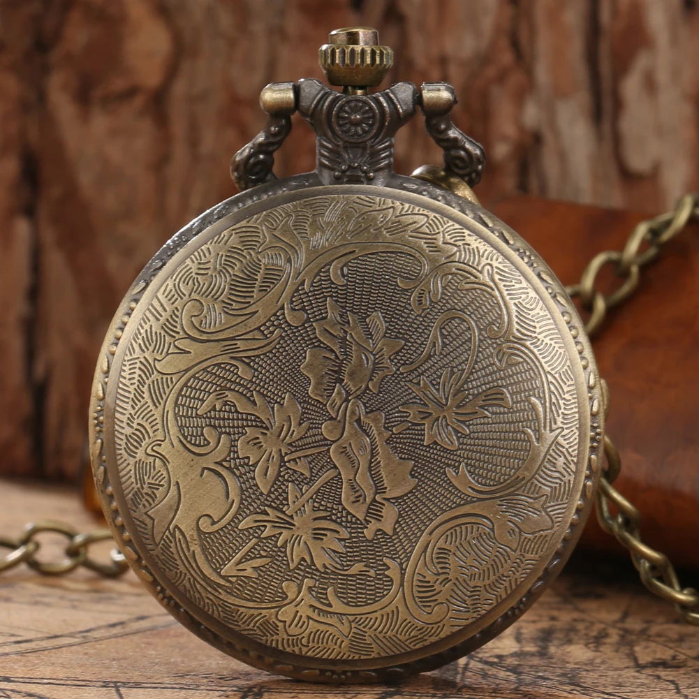 Vintage Running Horse Half Hunter Pocket Watch Bronze Alloy Watch Case Arabic Numerals Quartz Pendant Pocket Clock Gift Unisex