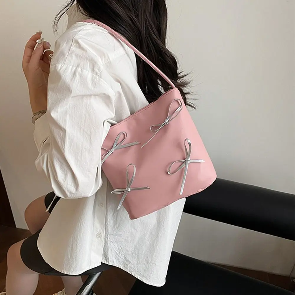 

Модная элегантная сумка-ведро с бантом Y2k, милая повседневная квадратная сумка с бантом для отдыха, женская сумка из искусственной кожи для девочек