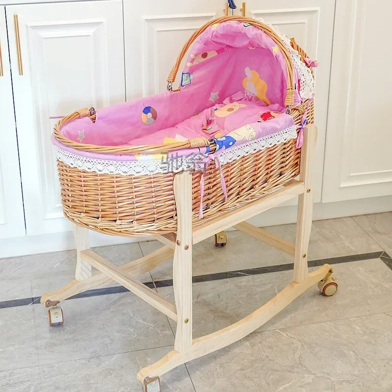 Tengbian Baby Cradle Sleep Basket Portable Handheld Basket Car Comfortable Sleep Basket Cradle Weaving