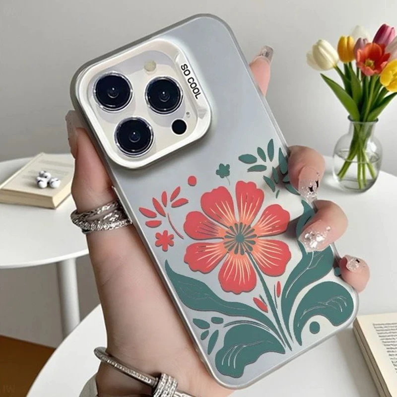 Простой чехол для телефона с цветочным узором в стиле ретро для iPhone 17 Pro Max Air X XR XS Max 7 8 Plus 16 15 14 13 Mini 12 11 Жесткая задняя крышка