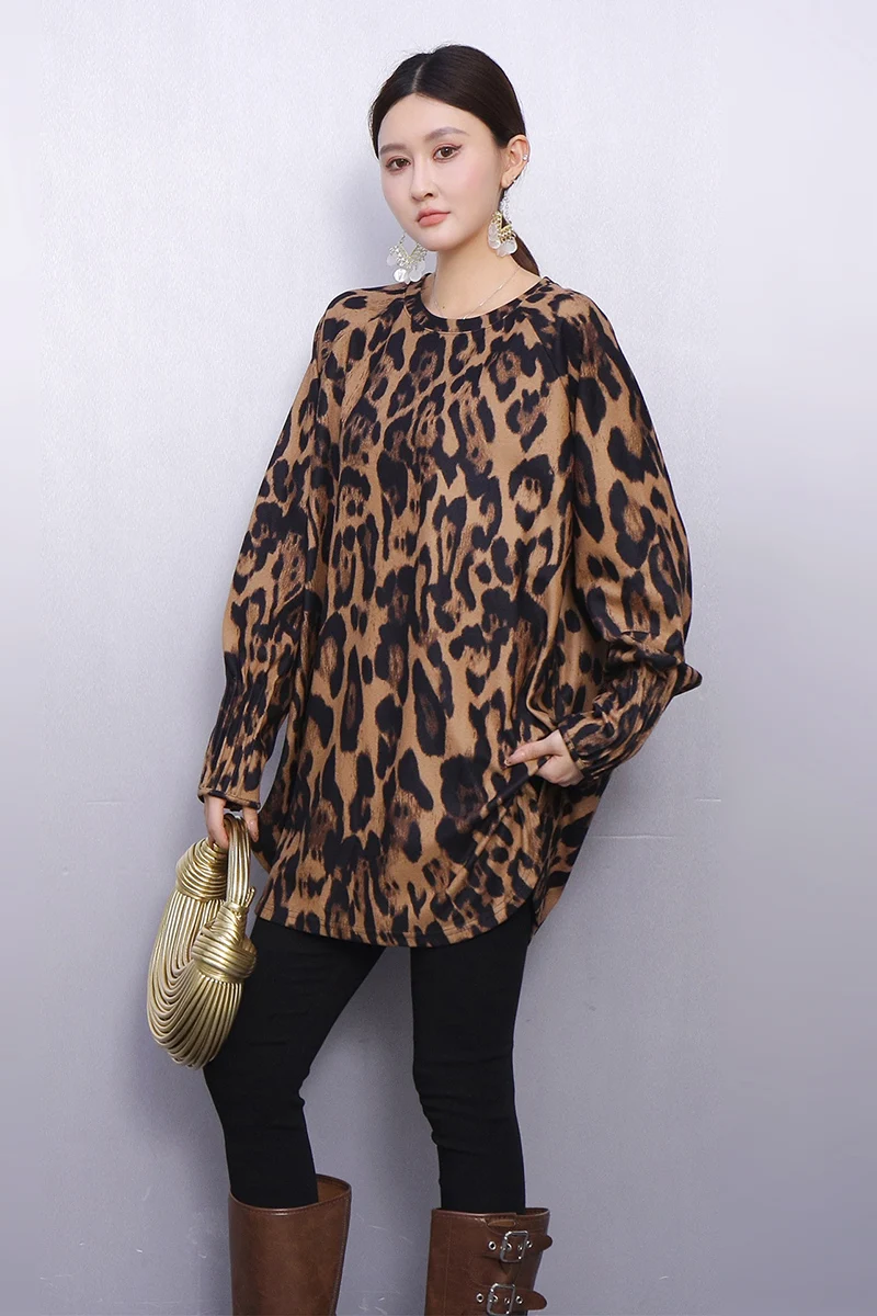 

2024 Autumn New Long Sleeve Leopard Printed T-shirt Hoodie Women Casual Fashion Youth Loose Top J2114