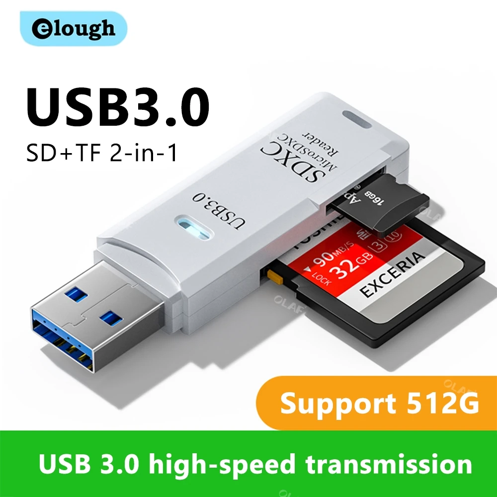 Elough 2 IN 1 Card Reader USB 3.0 SD TF Card Memory Reader High Speed Smart Cardreader Adapter Flash Drive Laptop Accessories