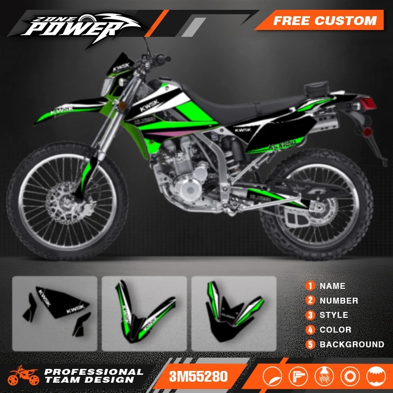 Powerzone New Style Custom Team Motorcycle Fairing Decals Sticker Kit For KAWASAKI KLX250 2021 2020 2019 2018 2017 2016 -2008