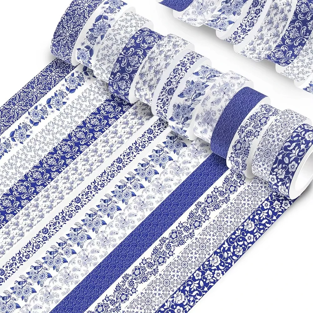 Blue & White Washi Tape Set; Pretty Chinoiserie Designs; 12 Rolls! Decorative Tape; Journaling, Scrapbooking