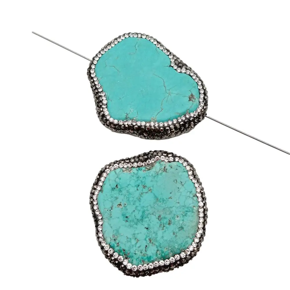 5 PCS Rhinestone pave Blue turquoise Spacer Loose Beads For Women Jewelry Finding Making Accessories