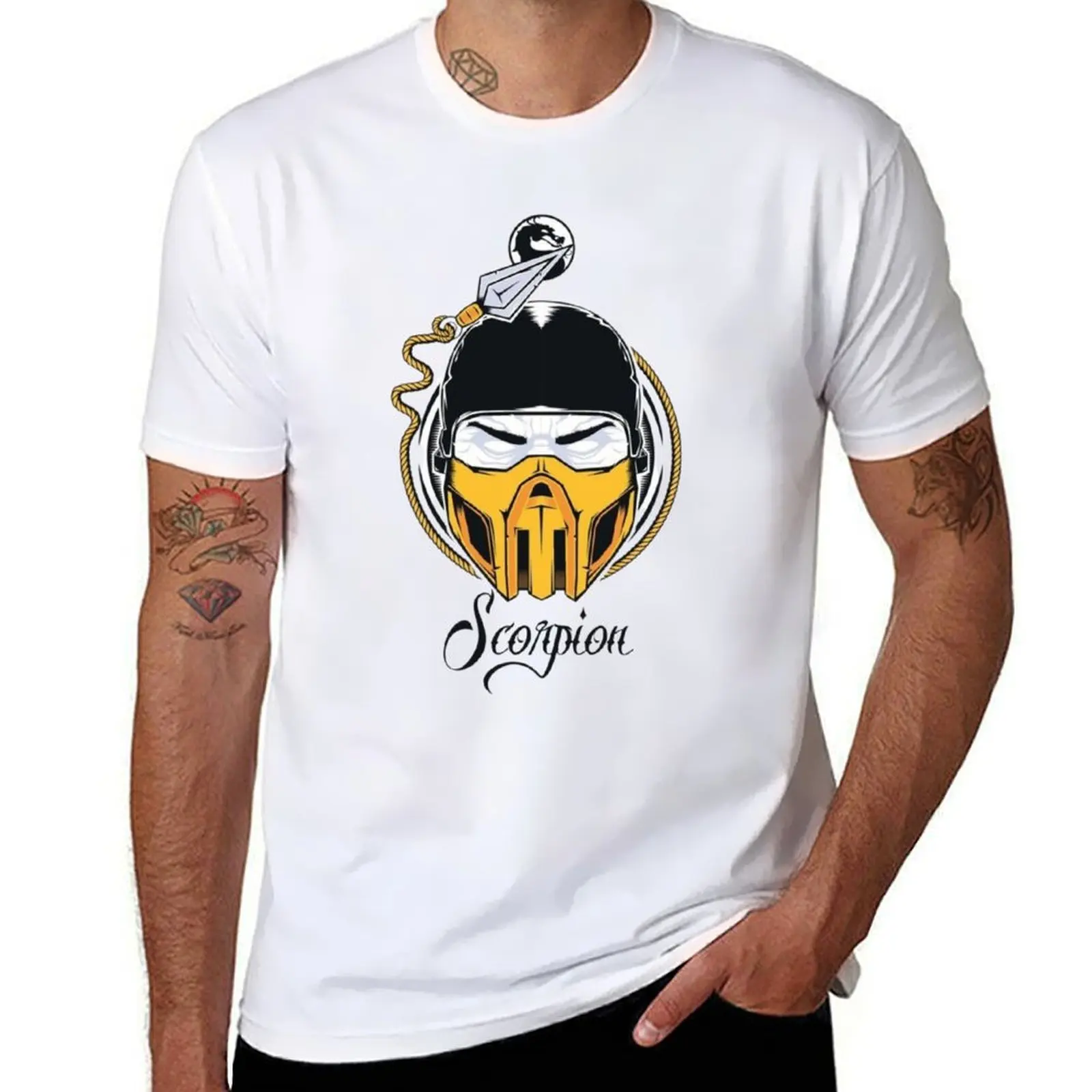 

Футболка Mortal Kombat-Scorpion, футболки с рисунком для мужчин, забавные футболки, мужская футболка