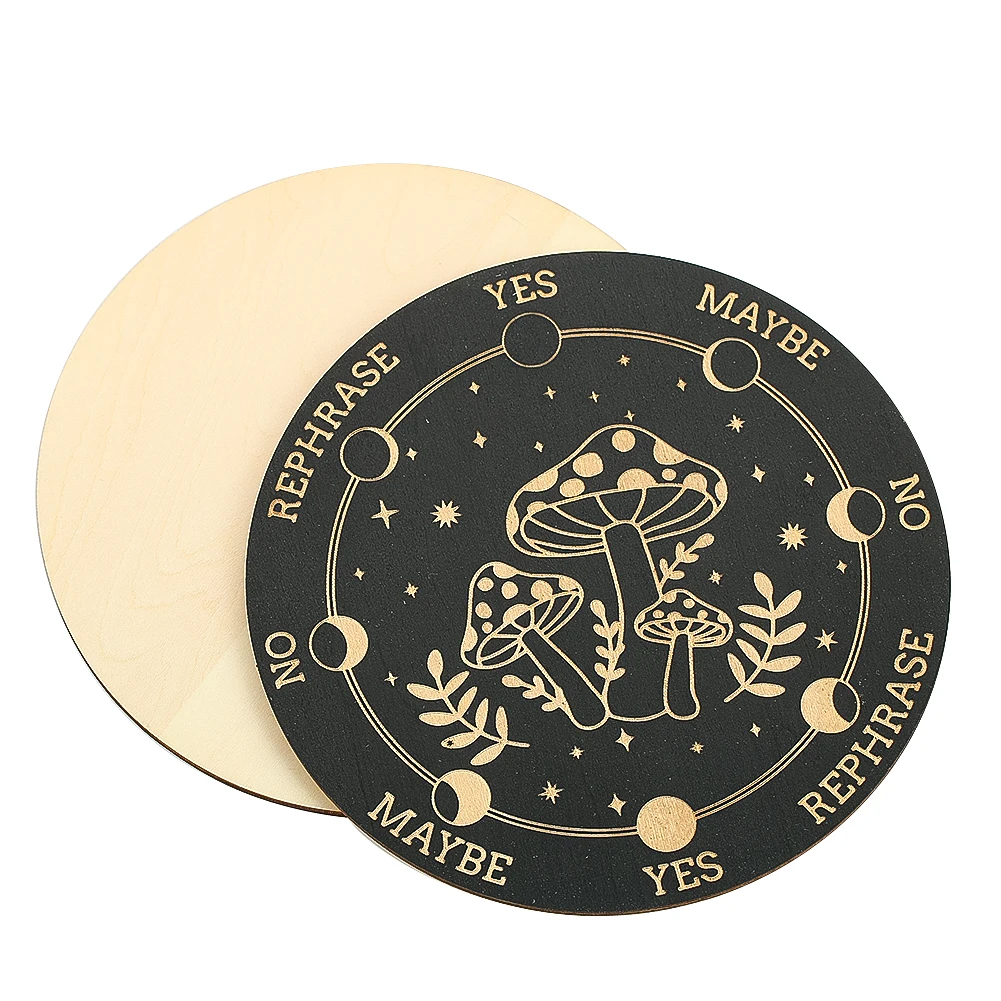 15cm Wooden Divination Tray Cute Mushroom Pattern Crystal Tray Magic Meditation Coasters Metaphysical Message Boards image 2