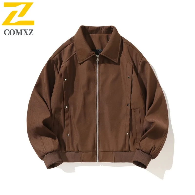 

Men'S Water Resistant Studded Short Utility Jacket Aviator Style Shorter Cut Zip Up Front Stand Collar Autumn Spring Coat