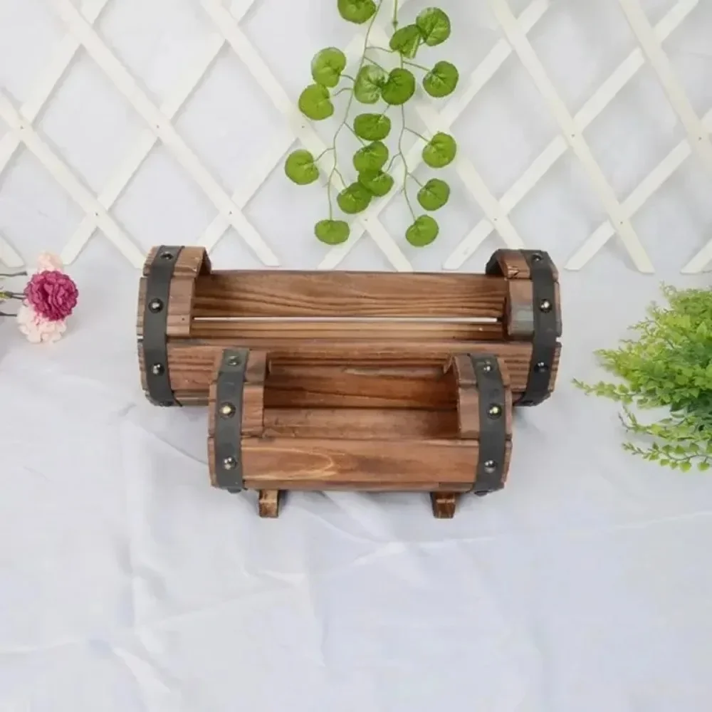 مجموعة أصيص الزهور الخشبية نصف برميل زارع صندوق زهور عتيق حاوية نباتات ديكور برميل لوازم البستنة لحديقة المنزل