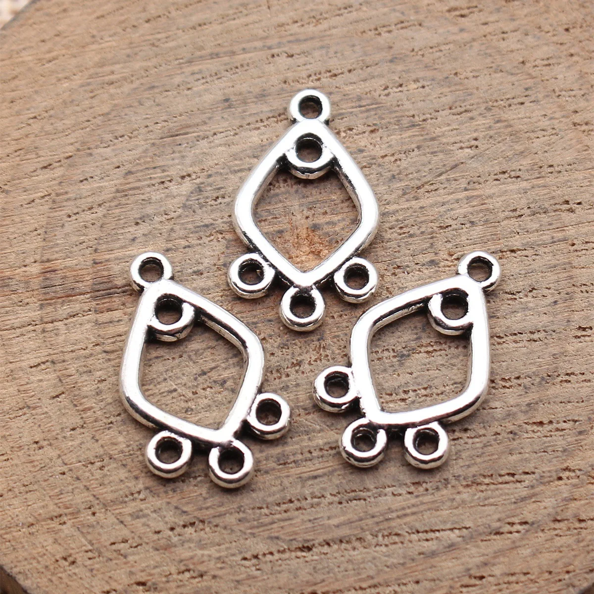 20pcs 20x11mm Antique Silver Color Hollow Rhombus Earring Connector Zinc Alloy Jewelry Findings Wholesale
