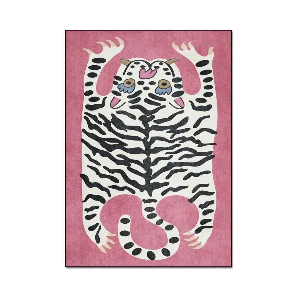 Cute cartoon imitation tiger skin crystal velvet carpet living room bedroom floor mat bathroom toilet kitchen absorbent foot rug