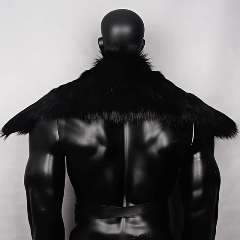 Bufanda con cuello de manto de pieles sintéticas para hombre, accesorio de disfraz de vikingos para Cosplay de Halloween, pieles envolventes para hombros de samurái Vintage para fiesta y escenario