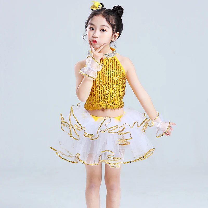 Children's Modern Dance Performance Clothes Kindergarten Girls Poncho Saree Sequins Jazz Dance Performance Costumes Cheerleading