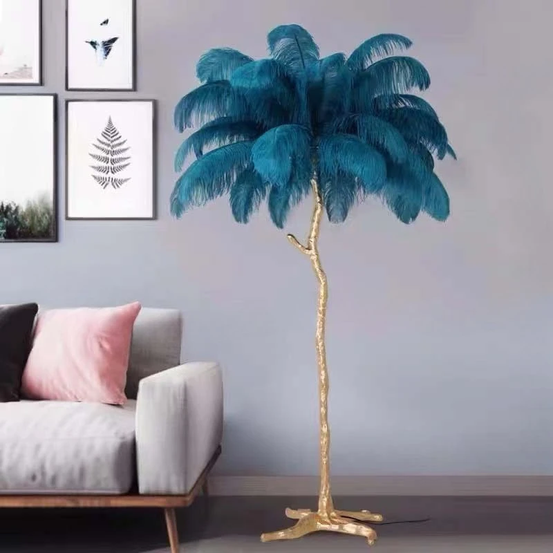 

Full copper ostrich hair floor lamp living room dining room hotel bedroom feather