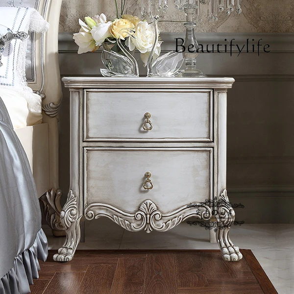 American all-solid wood bedside table European neoclassical hand-carved bedside French old retro storage