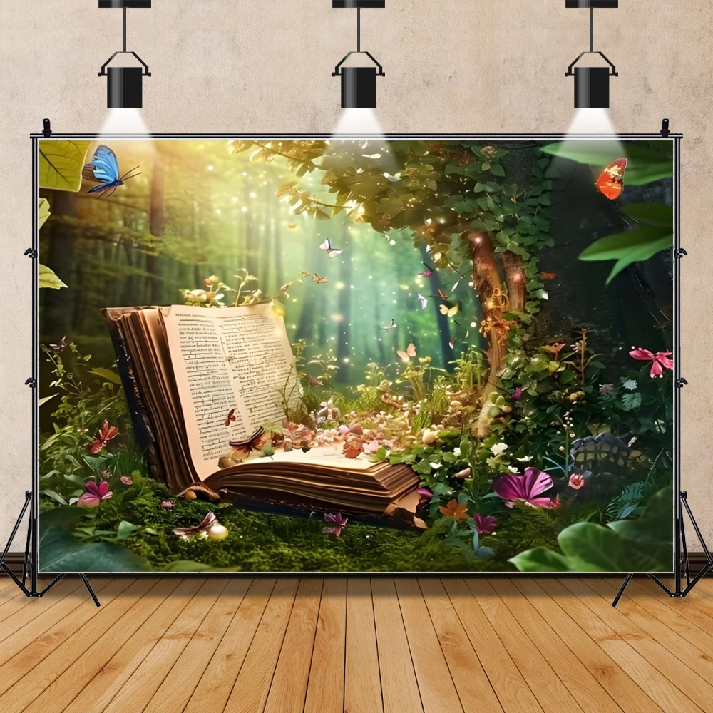 Fairy Tale Book Enchanted Forest Backdrop Fantasy Nature Jungle Fairy Princess Birthday Photography Background Photo Studio Prop