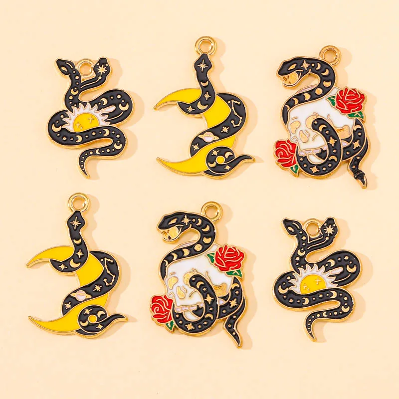 

20pcs DIY Jewelry Making Skull Snake Moon Sun Enamel Charm Earring Pendant Necklace Bracelet Keychain Accessories Craft Supplies