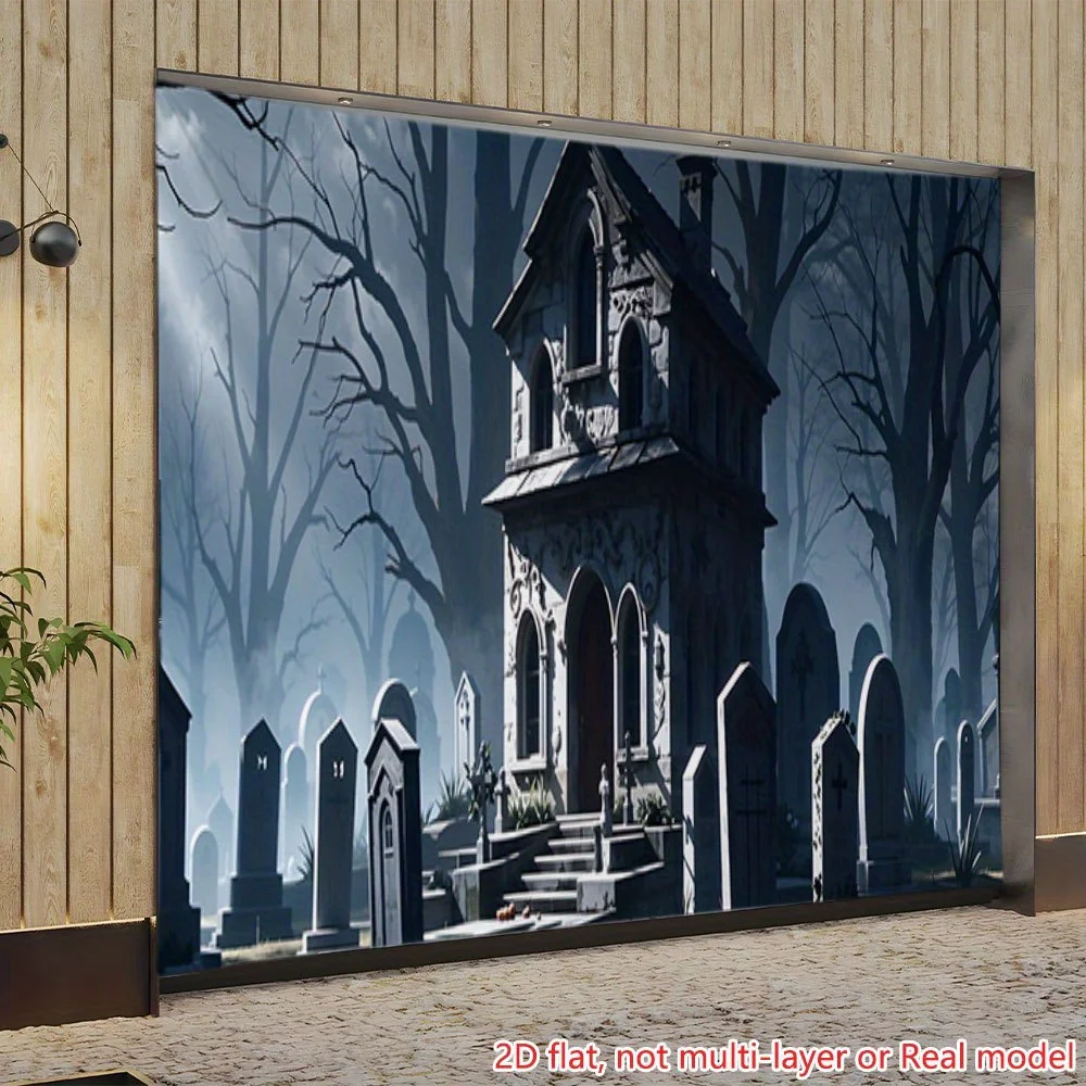 2D flat printing banner 1 piece, tomb house, black trees, extra-large size.PMJ