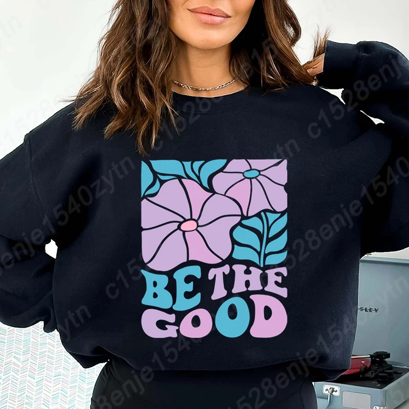 Jerséis con estampado de flores Be The Good para mujer, sudaderas informales sin capucha con cuello redondo para invierno y otoño, jerséis de Color sólido, Tops