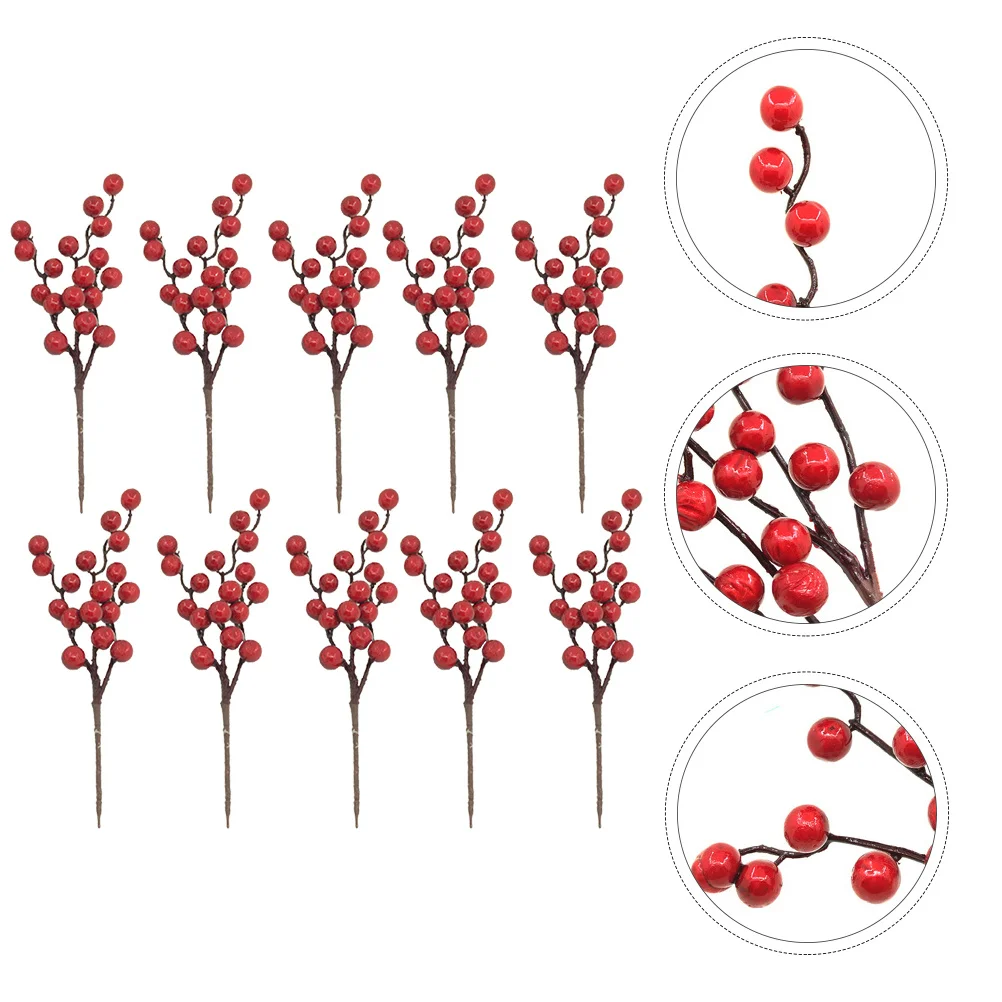 

10pcs Artificial Ornaments Realistic Cherry Stems For Christmas Decor Home Wedding Party Supplies Flower Arrangement Simulation