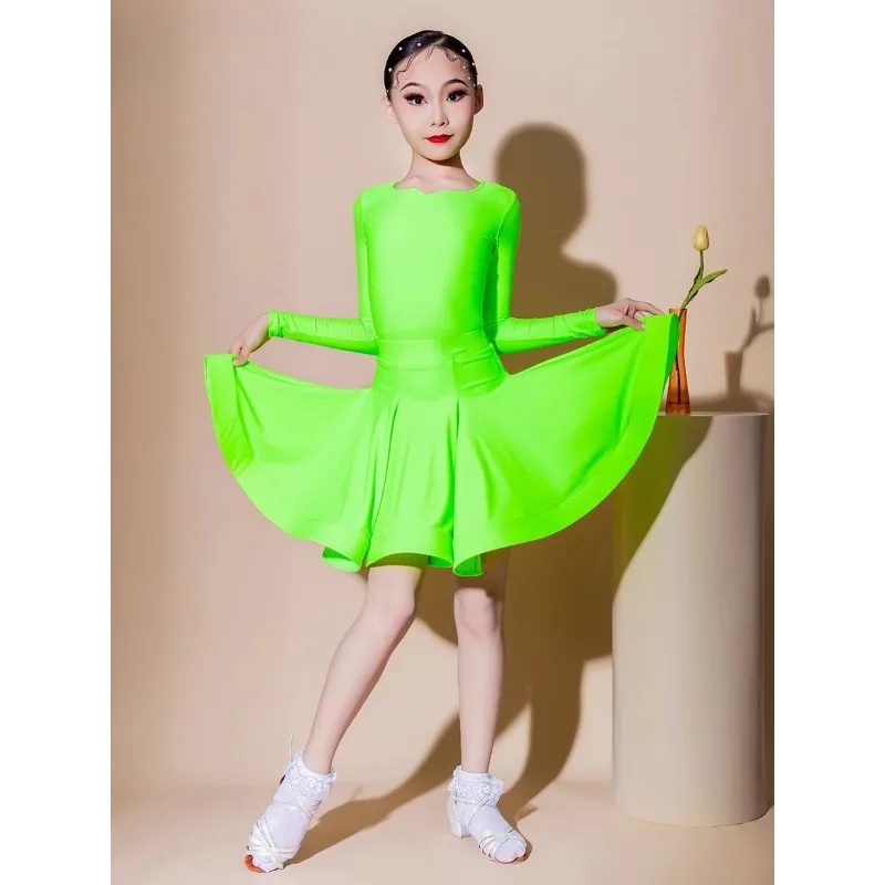 Saia de dança latina infantil, preta personalizada, padrão, desempenho profissional, reglamentos de competição, vestido para meninas