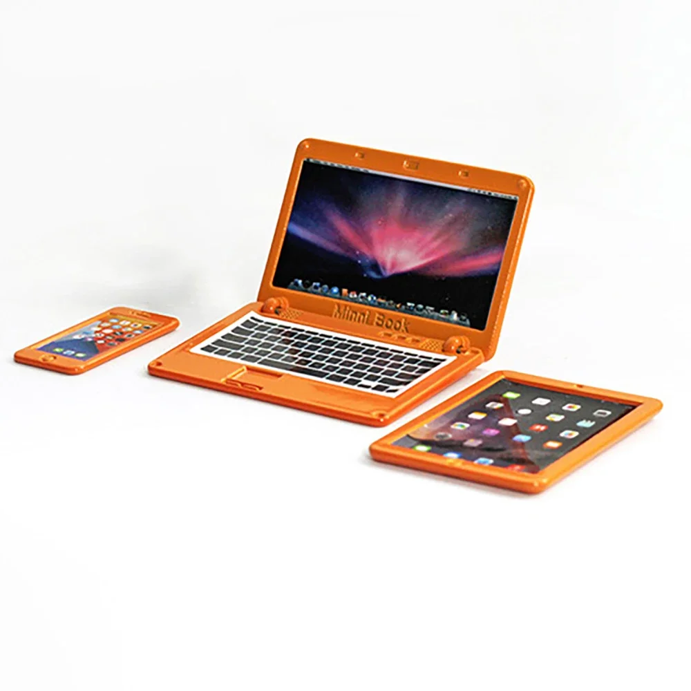 Accessoires miniatures pour maison de poupée, Mini tapis de téléphone portable en alliage, ensemble d'ordinateur, modèle de jouet pour décoration de maison de poupée, 1/12