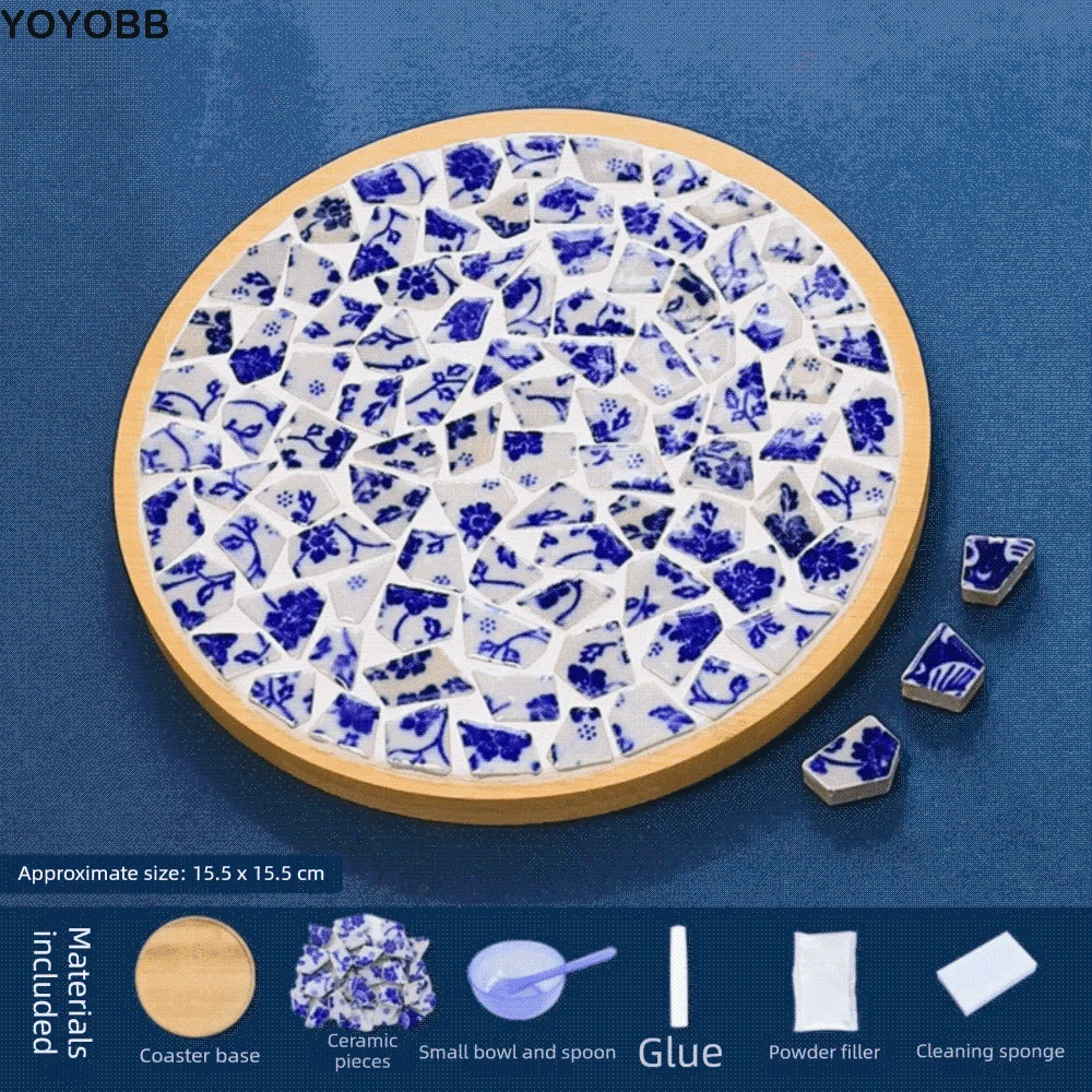 Chinese Style Blue White Porcelain Coaster Material Kit Heat-resistant Smooth Granular Edge Blue White Porcelain Placemat