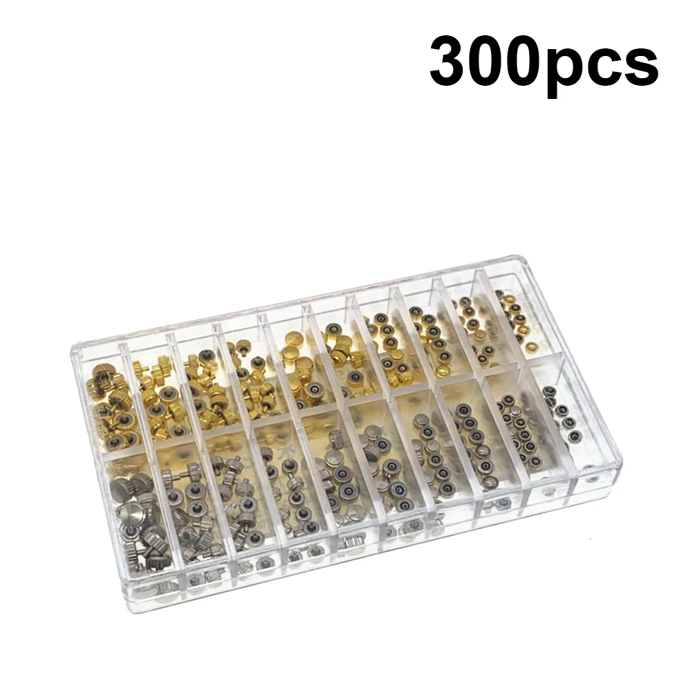 

300pcs Watch Crown Parts Replacement 3.5Mm 4.0Mm 4.5Mm 5.0Mm 6.0+2Mm Waterproof Metal Stem Repair Kit For Quartz Watches Tool