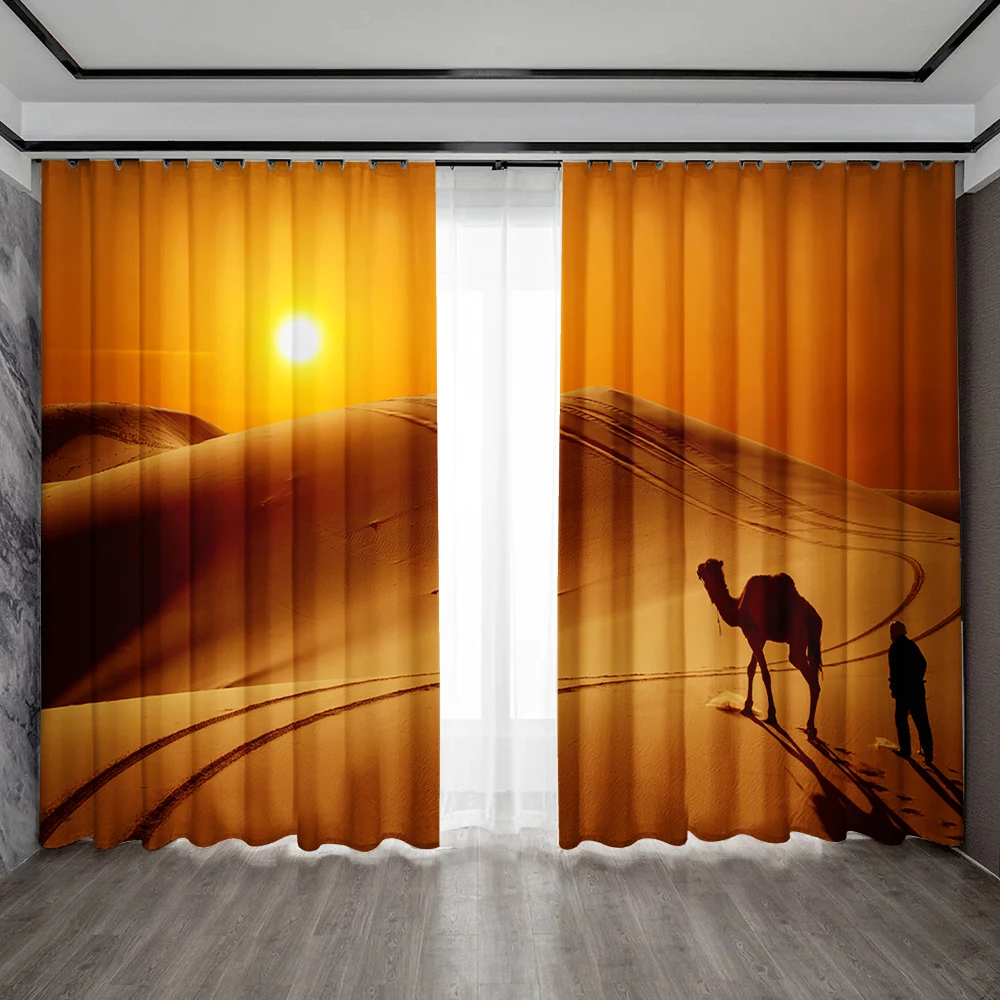 

2PC Home Decoration Screen Curtain Desert Background Screen Curtain Suitable For Kitchen, Coffee Shop, Living Room, Balcony