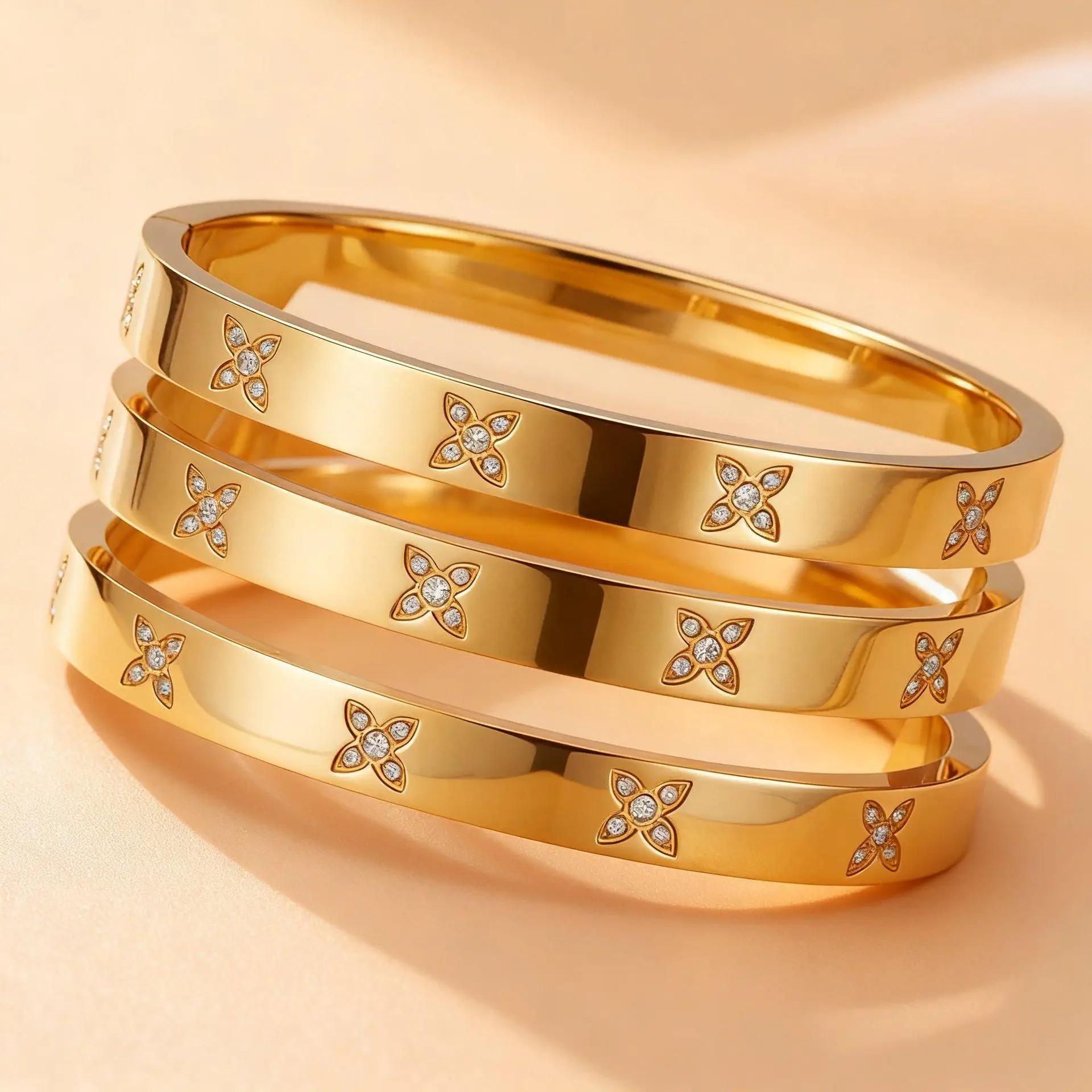 Fashion Four-Leaf Clover Zircon Bracelet for Women Stackable Minimalist Daily Wear Snap Closure Bracelet Valentine Day Jewelry