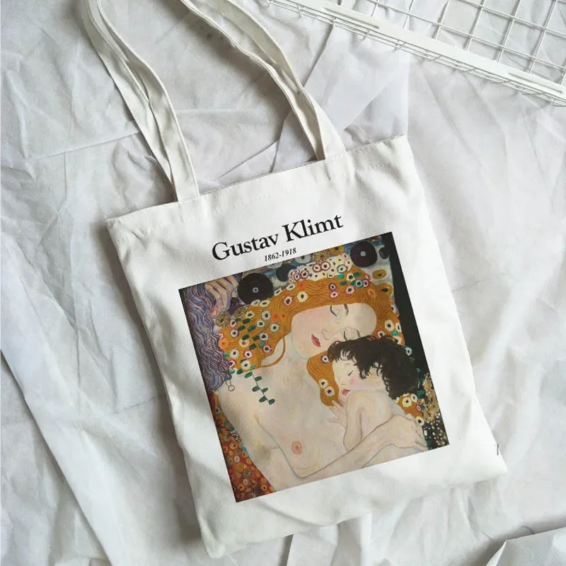 Fashion Gustav Klimt Handbag Fashion Canvas Summer Shoulder Bag Eco-friendly Large Capacity Travel Shopping Bag Schoolbag