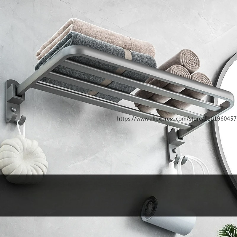 

Gun Gray Bath Towel Rack, Toilet Non-punching Rack, Bathroom Space Aluminum Folding Towel Rack, Bathroom Pendant.