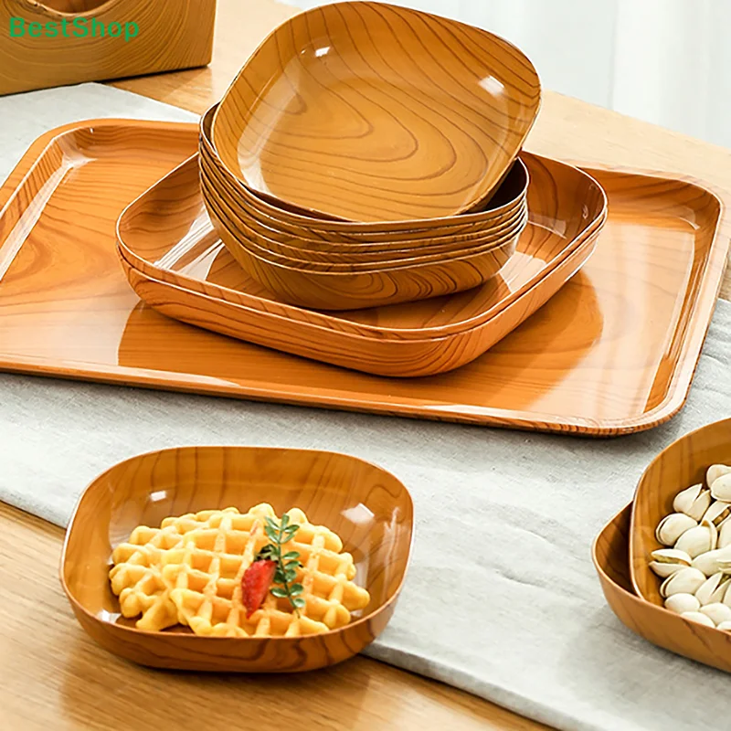 ★Creative Imitation Wood Plastic Snack Plate Vinegar Dish Home Sushi Breakfast Dried Fruit Snack Tray Bone Spitting Dish view 5